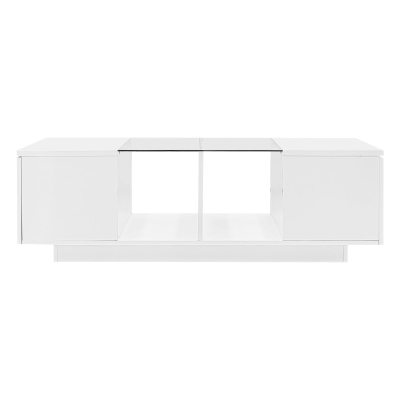 Tavolino da caffè con illuminazione LED, piano del tavolo lucido, ampio spazio di conservazione, 120x50x38,5 cm, Bianco
