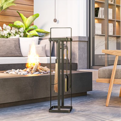Outsunny Conjunto serviteur de chimenea 5 piezas, accesorios de chimenea, escoba pala pinzas atizador soporte metal negro