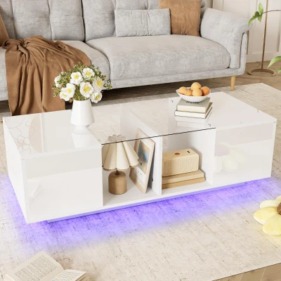 Tavolino da caffè con illuminazione LED, Bianco