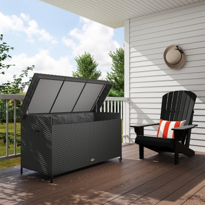 Outsunny Rattan Storage Box Gas Lift with Wheels Black