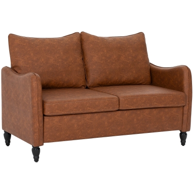 HOMCOM Faux Leather 2-Seater Sofa Brown