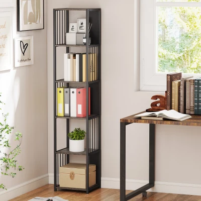 HOMCOM 5-Tier Bookshelf Steel Frame Grey