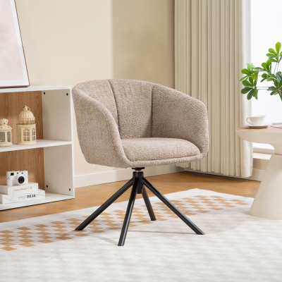 HOMCOM Fauteuil, Polsterstoel met comfortabele zitkuip, draaibaar, knuffelzachte bekleding, tot 120 kg, Lichtbruin