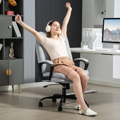 HOMCOM High Back Office Chair Dual-Layer Padding Light Grey