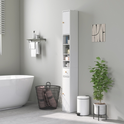 HOMCOM Badezimmerschrank, hoch und schlank, offene und geschlossene Bereiche, Weiß