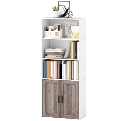 HOMCOM Bibliothèque 5 Niveaux avec Placard Blanc 60x30x149,5 cm