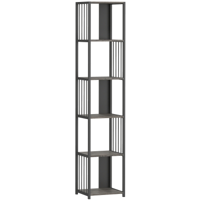 HOMCOM 5-Tier Bookshelf Steel Frame Grey