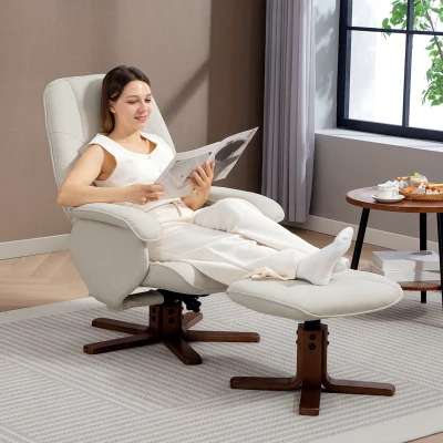 HOMCOM Swivel Recliner Chair with Footstool Beige