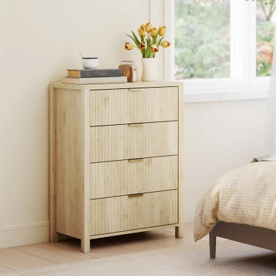 HOMCOM Cassettiera 4 Cassetti Scanalati 70x38x93 cm Legno e Oro