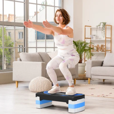 HOMCOM Step Fitness Regolabile su 3 Altezze 10-15-20cm Blu/Nero