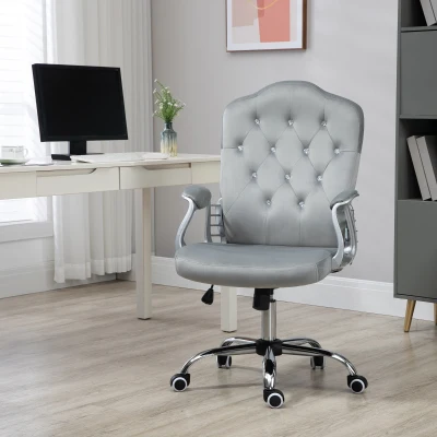 Vinsetto Velvet Work Chair Diamante Back Grey