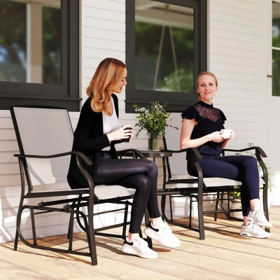Outsunny Gliding Jack and Jill Seat with Glass Table Brown