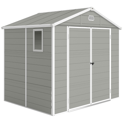 Outsunny 7.9ft x 6.2ft Aluminium Frame Rust Resistance Waterproof Shed, with Galvanised Foundation - Light Grey
