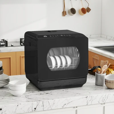 HOMCOM Mini Tabletop Dishwasher 6L Tank 4 Settings Black