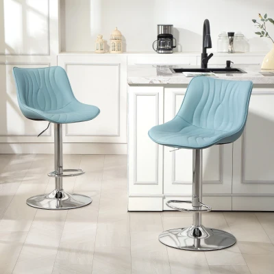 HOMCOM Lot 2 Tabourets Bar Réglables Acier Bleu Foncé