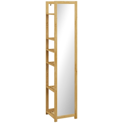 HOMCOM Colonne Salle de Bain Bambou avec Miroir 6 Étagères