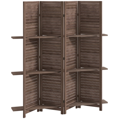 HOMCOM Paravent Bois 4 Panneaux 160x170cm avec Étagères Noyer