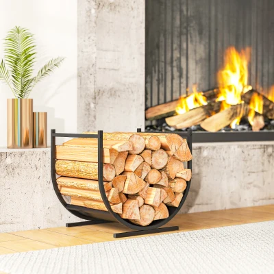 Outsunny Range-Bûches Métal Noir Intérieur/Extérieur 43x33x38 cm