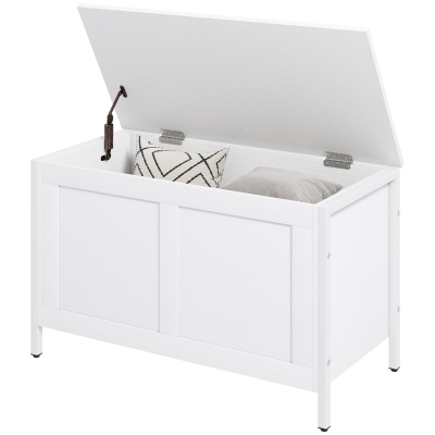 HOMCOM Banc Coffre 95L Blanc Veiné avec Couvercle 80x40x50 cm