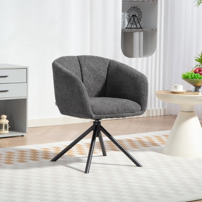 HOMCOM Fauteuil, Beklede stoel met comfortabele zitting, draaibaar, zachte bekleding, tot 120 kg, Donkergrijs