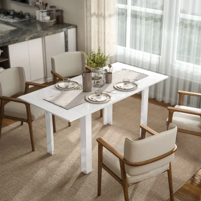 HOMCOM Ausziehbarer Esstisch, 120-160 x 70 cm, verstellbarer Küchentisch für 4-6 Personen, MDF, Hochglanzweiß