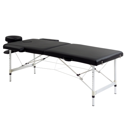 HOMCOM Massageliege, 2 Zonen klappbarer Massagetisch mit Kunstleder-Bezug, Kopfstütze, Armlehnen, Tasche, höhenverstellbare Massagebank 90cm Breit bis 225 kg belastbar, Schwarz