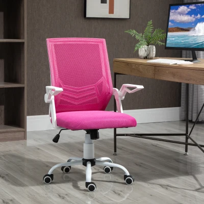 Vinsetto Cadeira de Escritório Ergonômica Giratória com Altura Ajustável Apoio para os Braços Dobrável Suporte Lombar e Encosto Transpirável 62,5x55x94-104cm Rosa