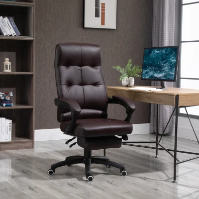 Vinsetto Cadeira de escritório ergonômica giratória com função de inclinação altura ajustável Apoio de braço e apoio para os pés em couro sintético 65x65x118-125cm marrom