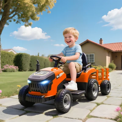 AIYAPLAY Elektrische Kindertractor, Zittractor met Afstandsbediening, Zachte Start, voor kinderen van 3-8 jaar, Oranje