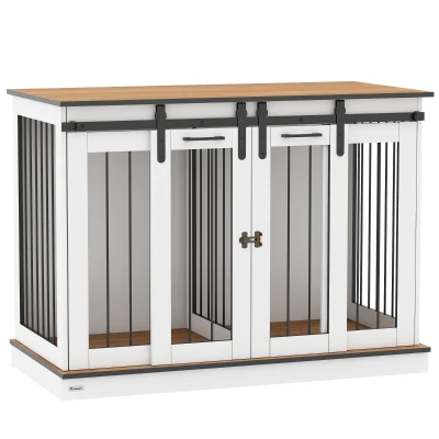 PawHut Hundebox mit 2 Türen, Transportbox für Hunde, rustikales Design, verriegelbar, Weiß