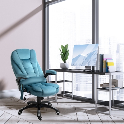 Vinsetto Cadeira de Escritório com 6 Pontos de Massagem Reclinável até 130° com Função de Aquecimento 68x72x110-120 cm Azul