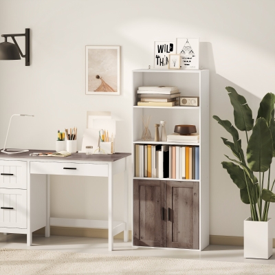 HOMCOM Bibliothèque 5 Niveaux avec Placard Blanc 60x30x149,5 cm
