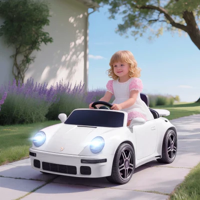 AIYAPLAY Kinder Elektroauto, 12V Elektrofahrzeug, 2,4G Fernbedienung, Scheinwerfer, Musik, Hupe, 103 x 55 x 44 cm, Weiß