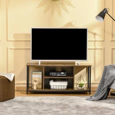 HOMCOM Meuble TV Brun Rustique avec Étagère Réglable 110cm