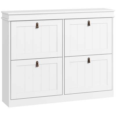 HOMCOM Schuhschrank für 20 Paare, Schuhschrank, 4 kippbare Schubladen, verstellbare Regale, 105x24x82,5cm, Weiß