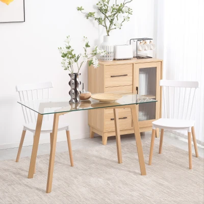 HOMCOM Esstisch für 4 Personen, Glasplatte, Stahlgestell, Holzoptik, 120L x 60B x 76H cm