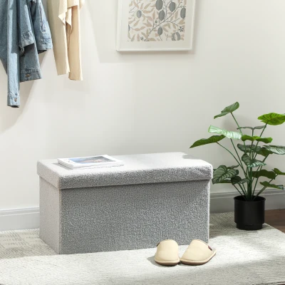 HOMCOM Baúl de Almacenamiento, Banco Acolchado con Espacio y Tapa para Sala de Estar, Dormitorio, Recibidor, Gris Claro