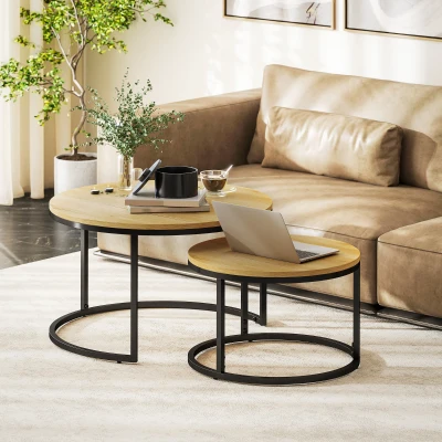HOMCOM Wood-Effect Stacking Tables Set of 2 Natural