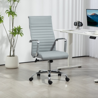 Vinsetto Cadeira de Escritório Giratoria 360° Inclinável com Altura Ajustável Rodas Apoio de Braços 54x62x104-114 cm Cinzento Claro