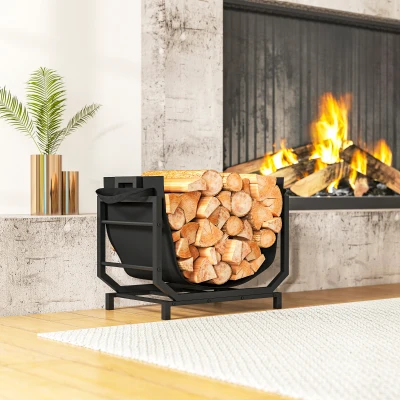 Outsunny Range-Bûches Métal Noir avec Sac 53x33x43 cm