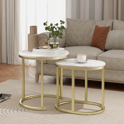 HOMCOM Set di 2 tavolini da salotto 50x50x50.5cm Oro