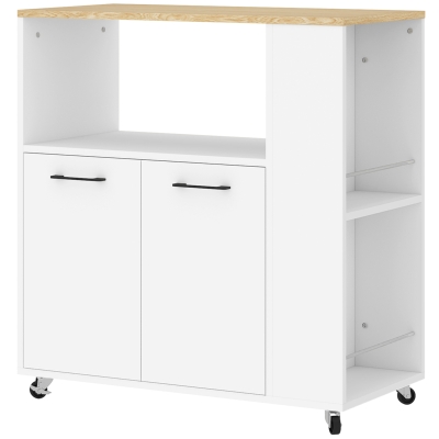 HOMCOM Rollbarer Küchenwagen, Kücheninsel mit Arbeitsplatte und verstellbarem Regal, 75x40x80,5cm, weiß