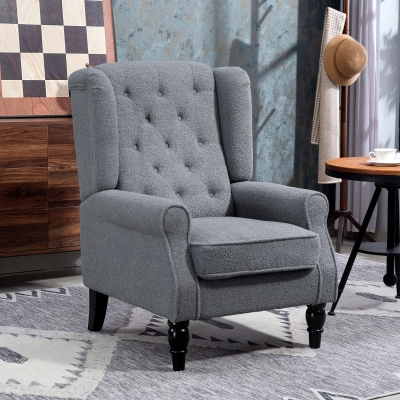 HOMCOM Wingback Accent Chair Tufted Upholstered Grey