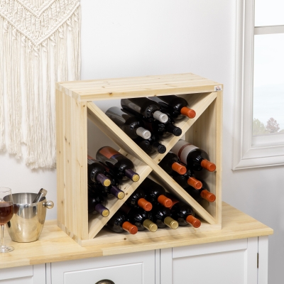 HOMCOM Mobiletto portabottiglia 50cm x 26cm x 50cm Legno naturale