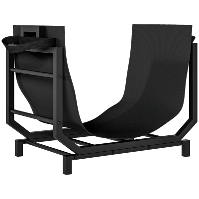 Outsunny Porta Leña en Metal con Bolsa de Transporte Removible en Tela Oxford, 53x33x43 cm, Negro