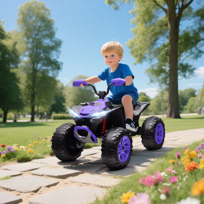 AIYAPLAY Quad Eléctrico para Niños, 24V Vehículo Eléctrico con 4 Ruedas, Faros, Puerto USB, Función MP3, 6,5 km/h, 3-8 años