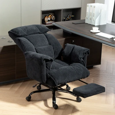 HOMCOM Silla de Oficina Reclinable con Reposapiés, Respaldo Alto, Altura Ajustable y Ruedas, Negro