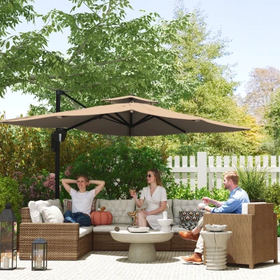 Outsunny Cantilever Parasol Aluminium UPF50+ Black 3.7x2.7m