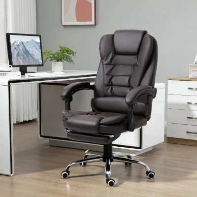 HOMCOM Cadeira de Escritório Reclinável Cadeira Executiva Giratória com Altura Ajustável Estofada em PU 64,5x69x109-117 cm Marrom