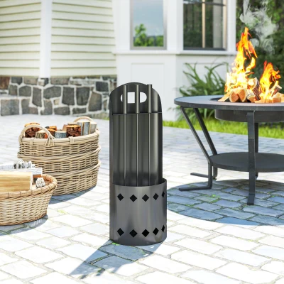 Outsunny Set de herramientas para chimenea 4 piezas, accesorio herramientas chimenea con escoba pala atizador y soporte, en metal negro